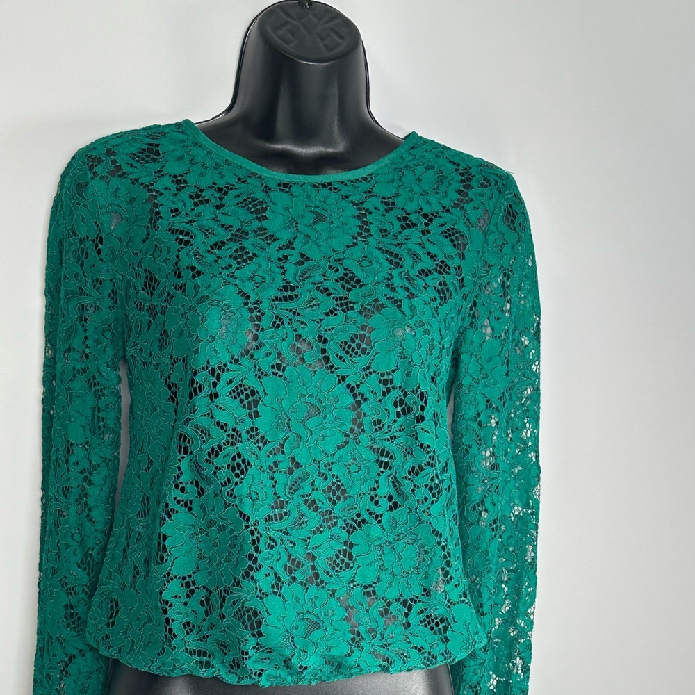 Dynamite Lace Blouse, Deep Kelly Green, Evening Elegance, Party, Glam, XS